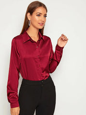 KOTTY BIZwear Maroon Modern Spread Collar Satin Casual Shirt