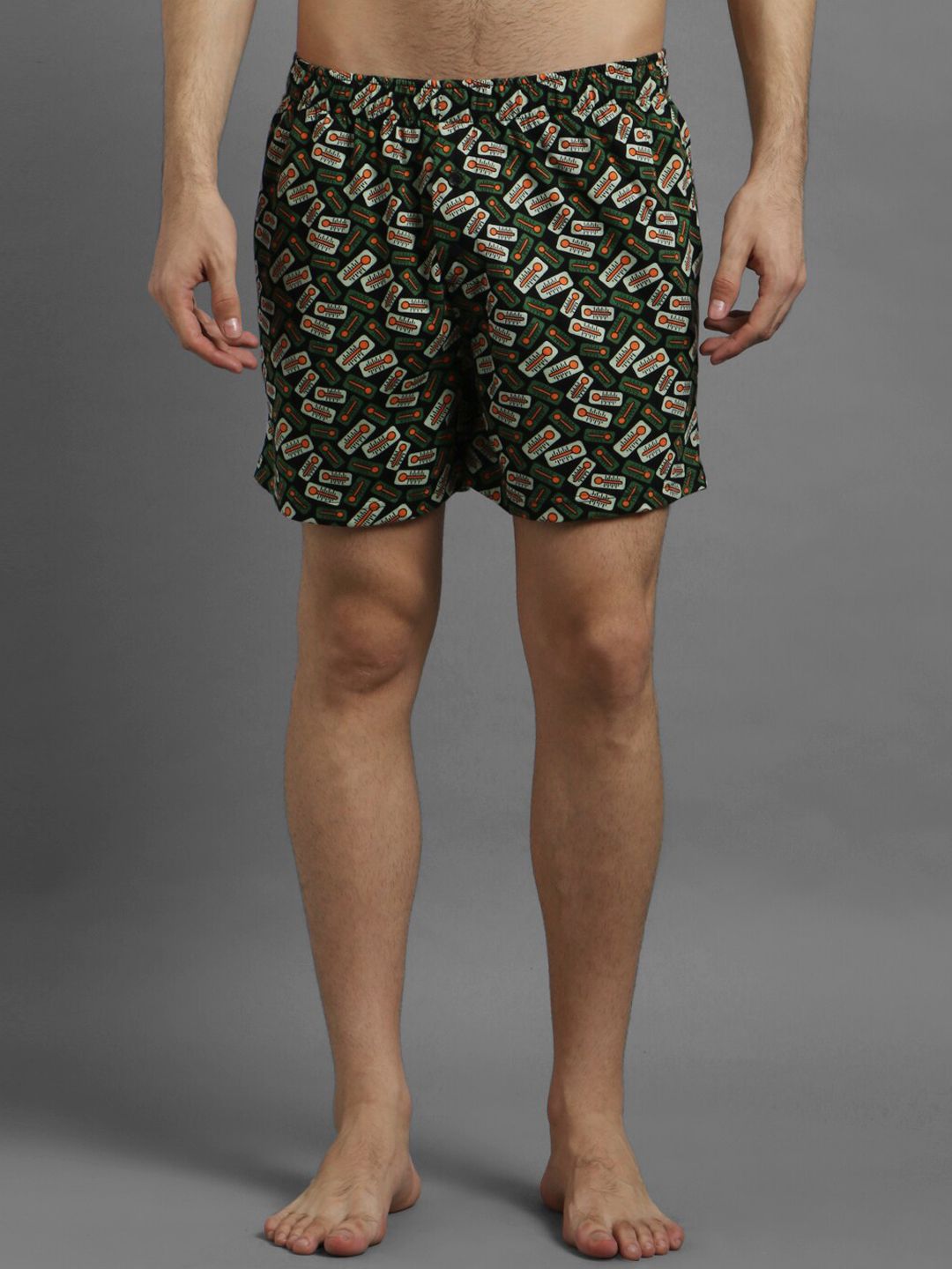 Kotty Men Black & Green Printed Boxers