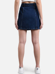 Kotty Women Navy Blue Solid Denim A-Line Mini Skirt