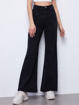 Kotty Women Black Jean Flared High-Rise Low Distress Stretchable Jeans