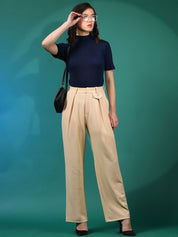 Kotty Women Relaxed Straight Fit Pleated High-Rise Trousers
