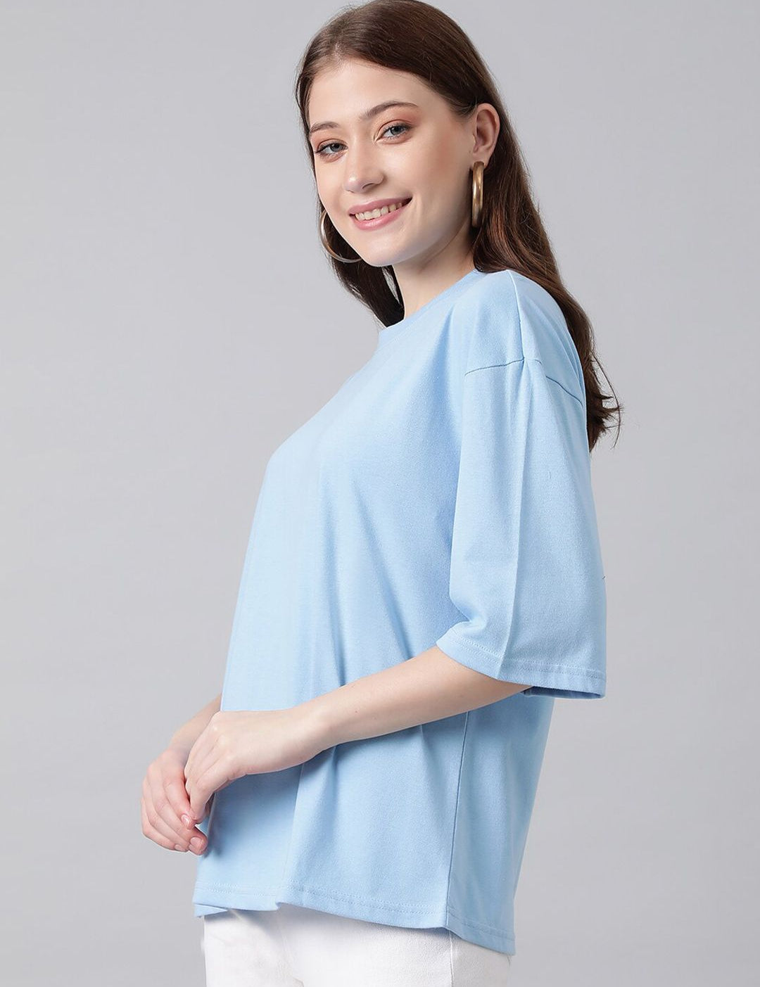 KOTTY Basics Blue Round Neck Oversized T-shirt