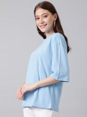 KOTTY Basics Blue Round Neck Oversized T-shirt