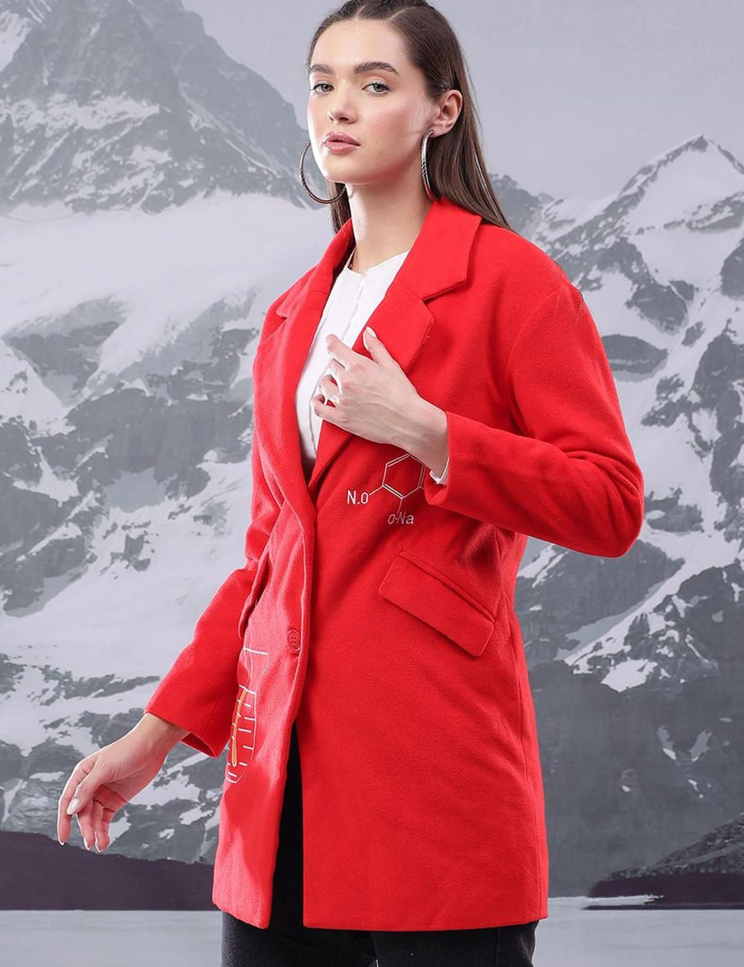 Kotty Women Printed Notched Lapel Single-Breasted Overcoat