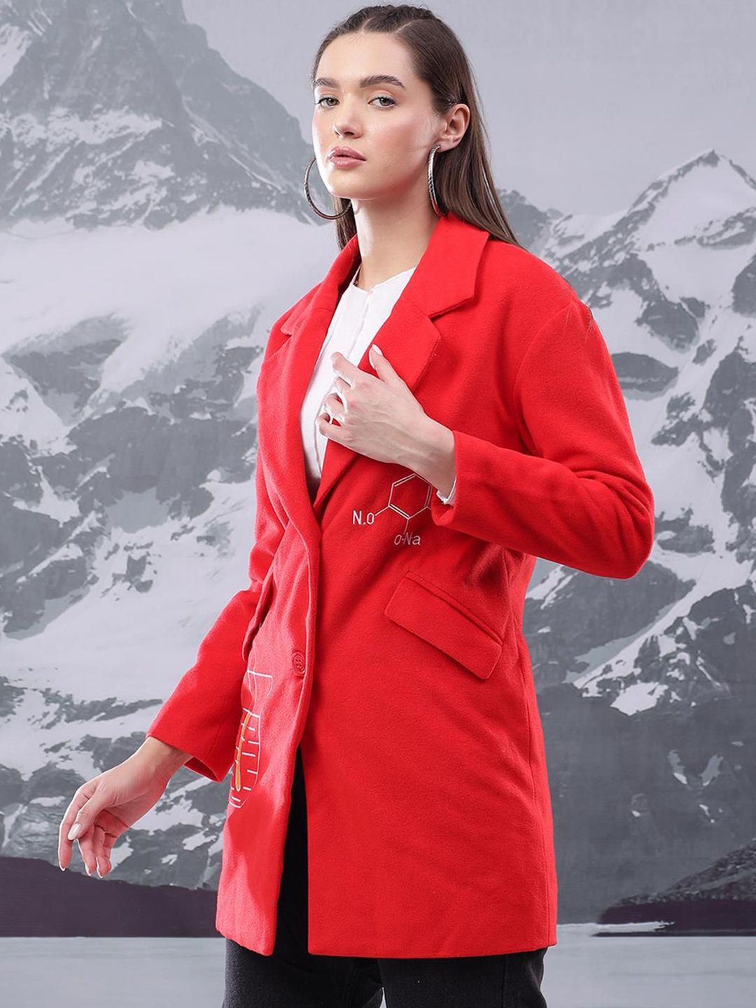 Kotty Women Printed Notched Lapel Single-Breasted Overcoat