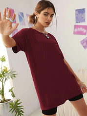 Kotty Drop-Down Shoulder Sleeves Round Neck T-Shirt