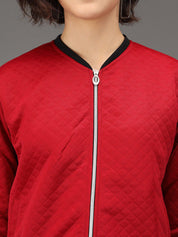 Kotty Women Maroon & Black Geometric Checked Quilted Lightweight Bomber Jacket