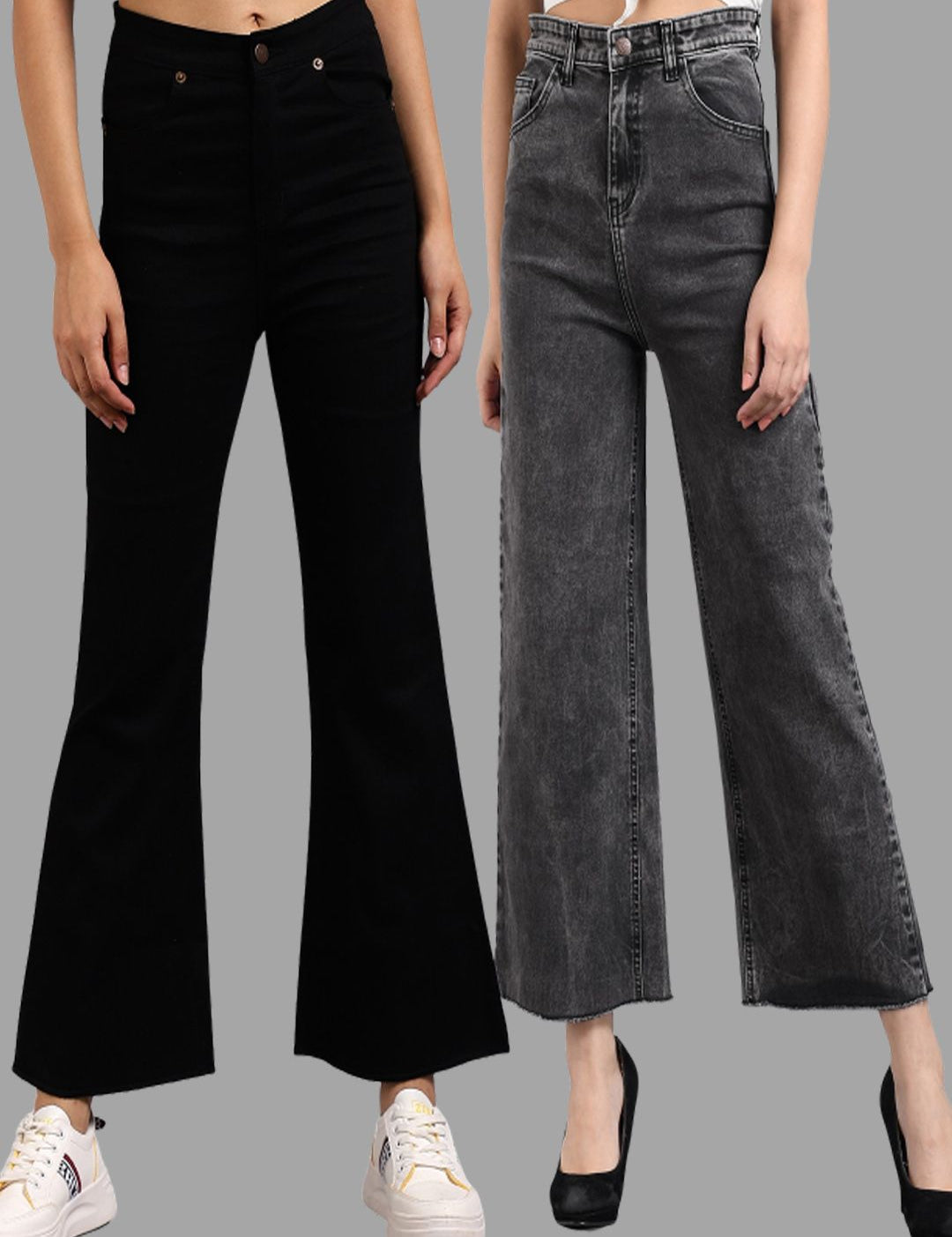 Kotty Women Pack Of 2 Cotton Jean Flared High-Rise Stretchable Jeans