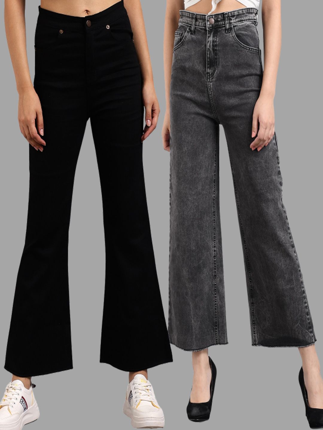 Kotty Women Pack Of 2 Cotton Jean Flared High-Rise Stretchable Jeans