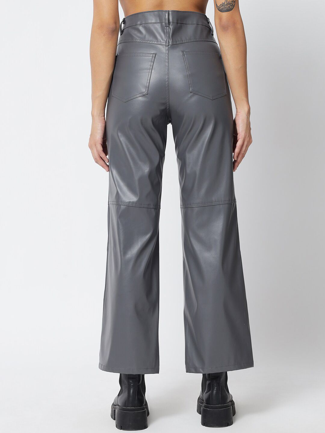Kotty Women Grey Relaxed Straight Fit High-Rise Trousers