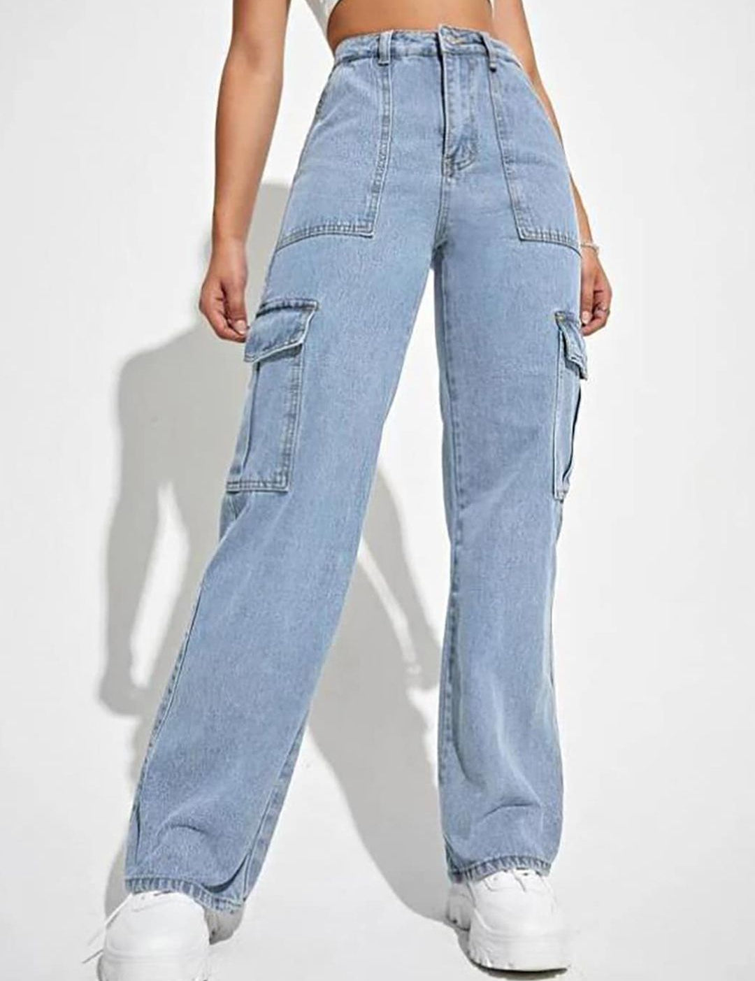 Kotty Women Jean Straight Fit High-Rise Stretchable Cargo Jeans