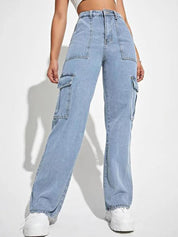 Kotty Women Jean Straight Fit High-Rise Stretchable Cargo Jeans