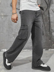 Kotty Men Jean Light Fade Low-Rise Stretchable Cargo Jeans