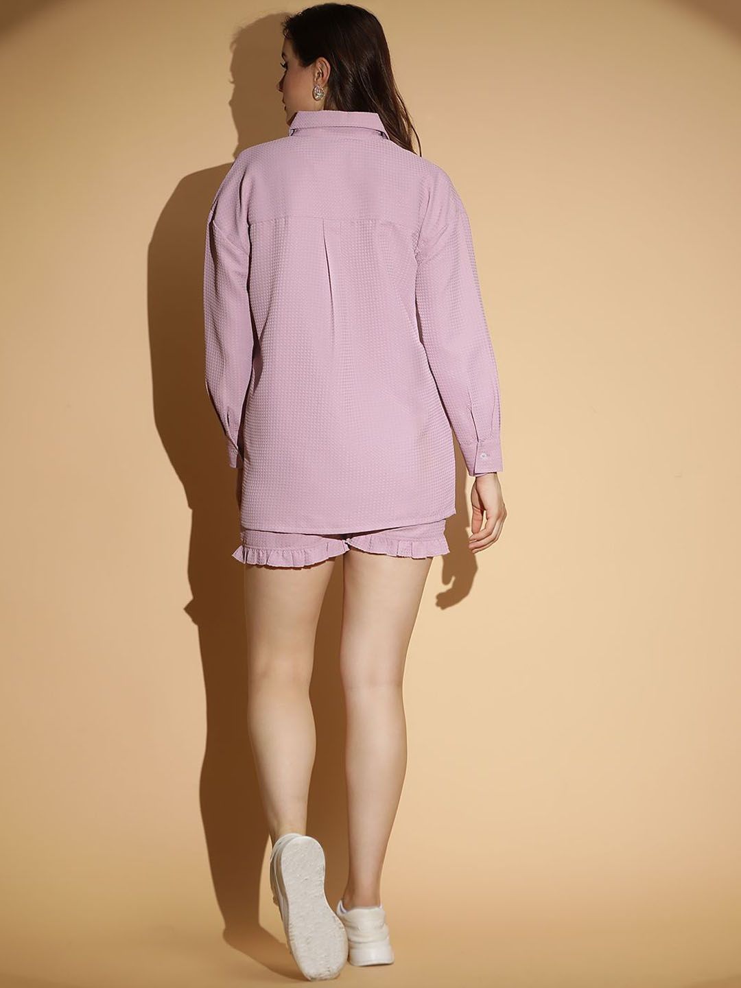 Kotty Purple Spread-Neck Shirt With Short