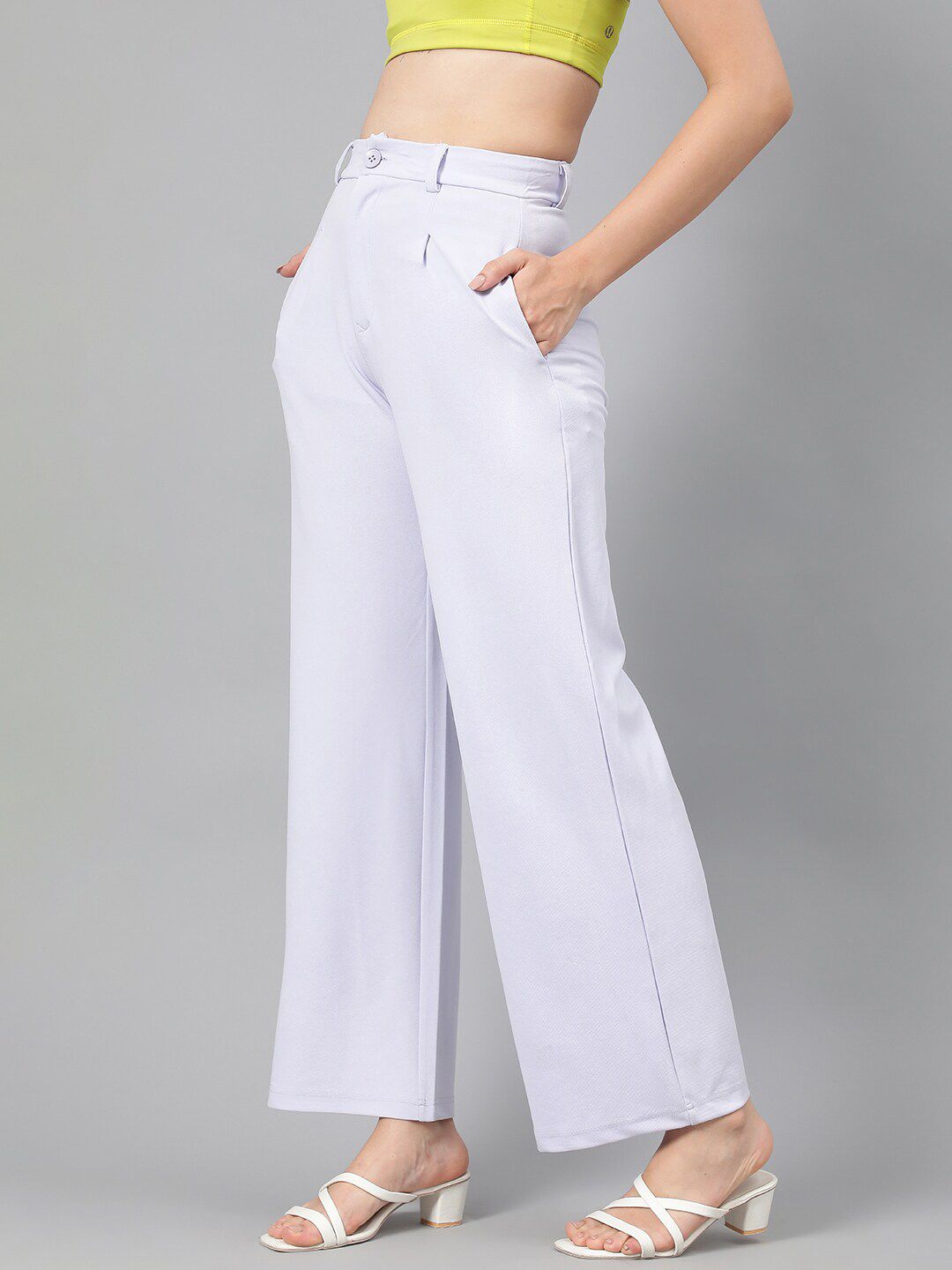 Kotty Women Purple Relaxed Straight Leg Fit High-Rise Easy Wash Parallel Trousers