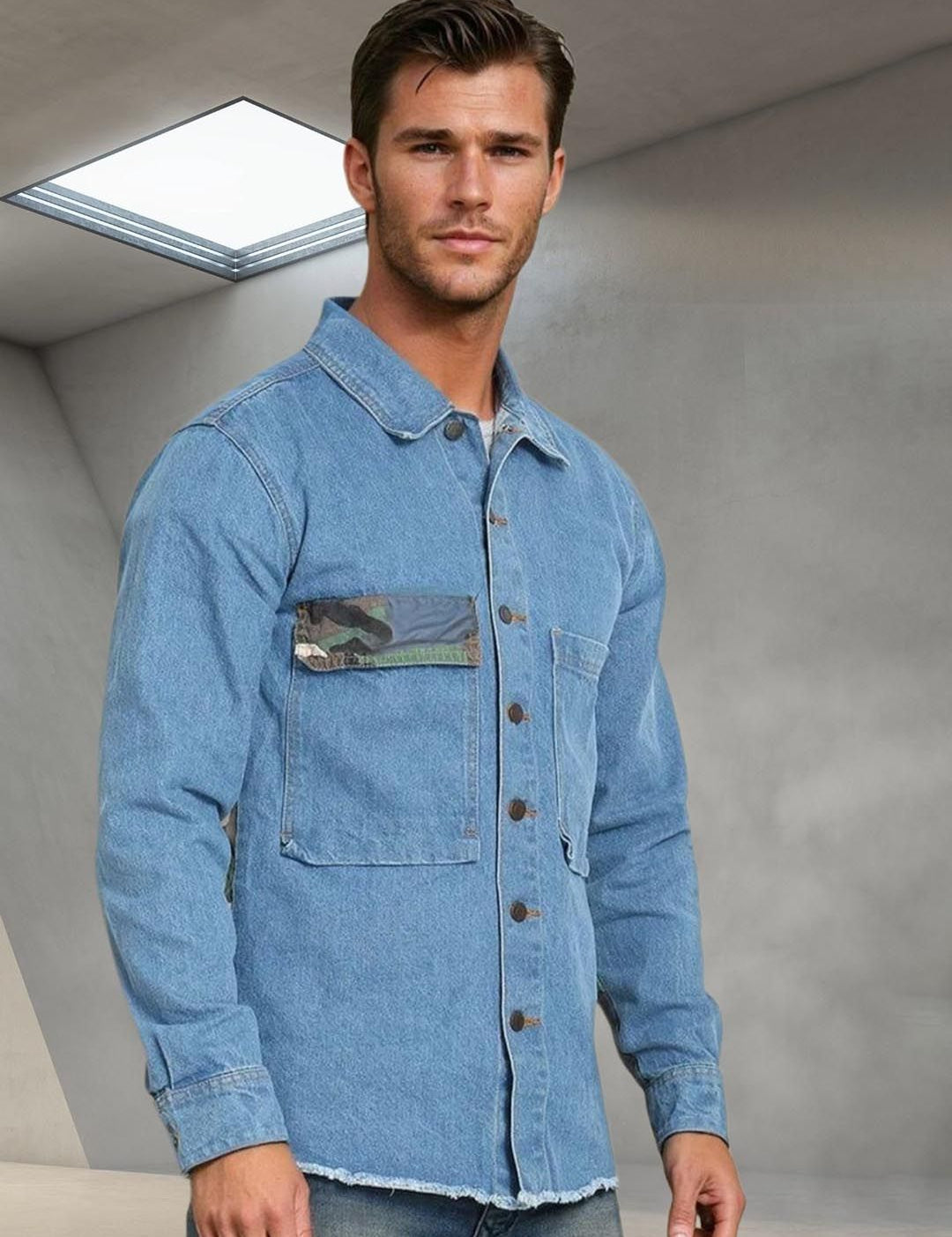 Kotty Abstract Printed Open Front Denim Jacket