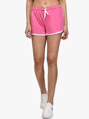 Kotty Women Pink & White Colourblocked Slim Fit Hot Pants