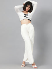 Kotty Women White Relaxed Straight Leg Fit High-Rise Easy Wash Parallel Trousers