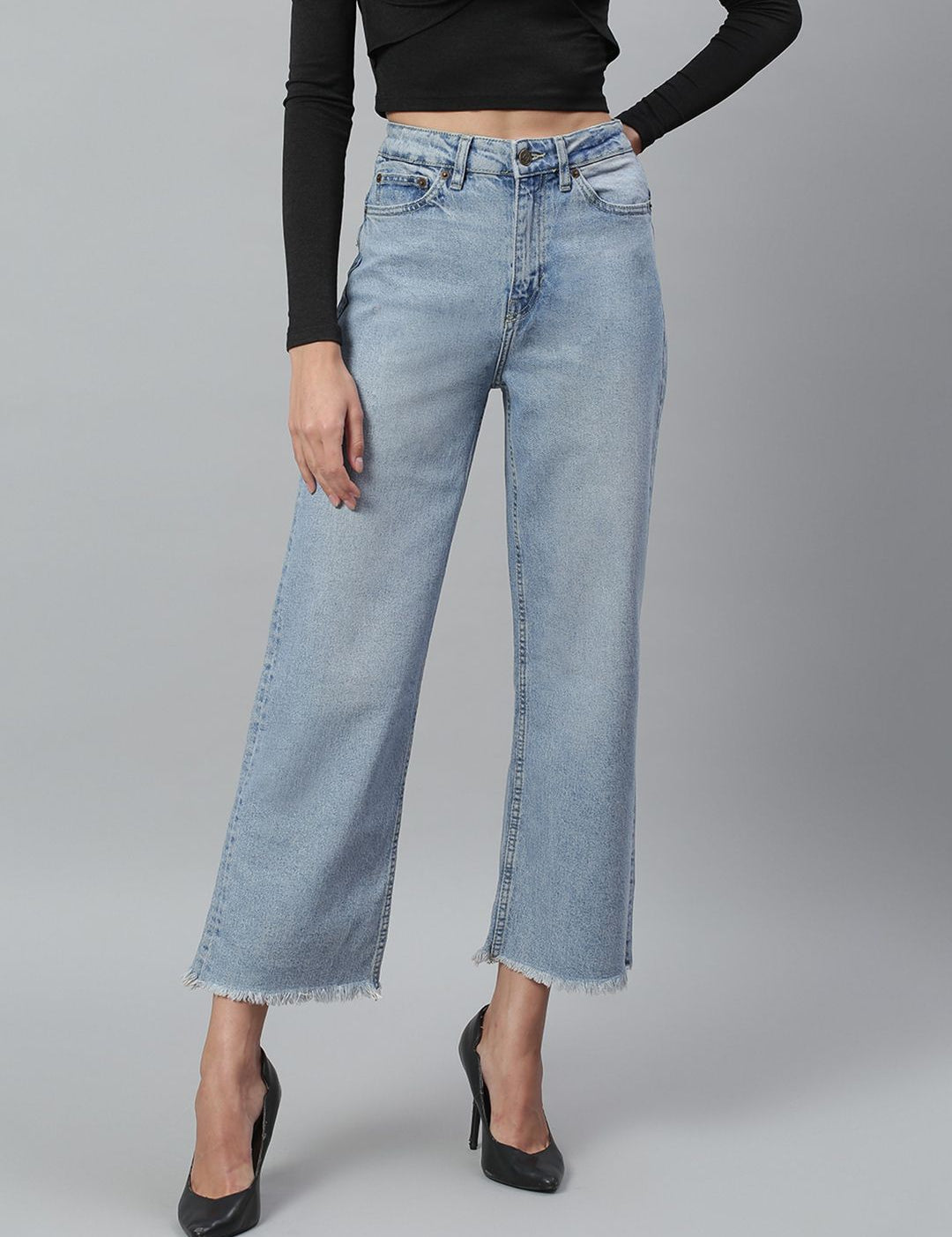 Kotty Women Blue Light Fade Clean Look Flared Jeans