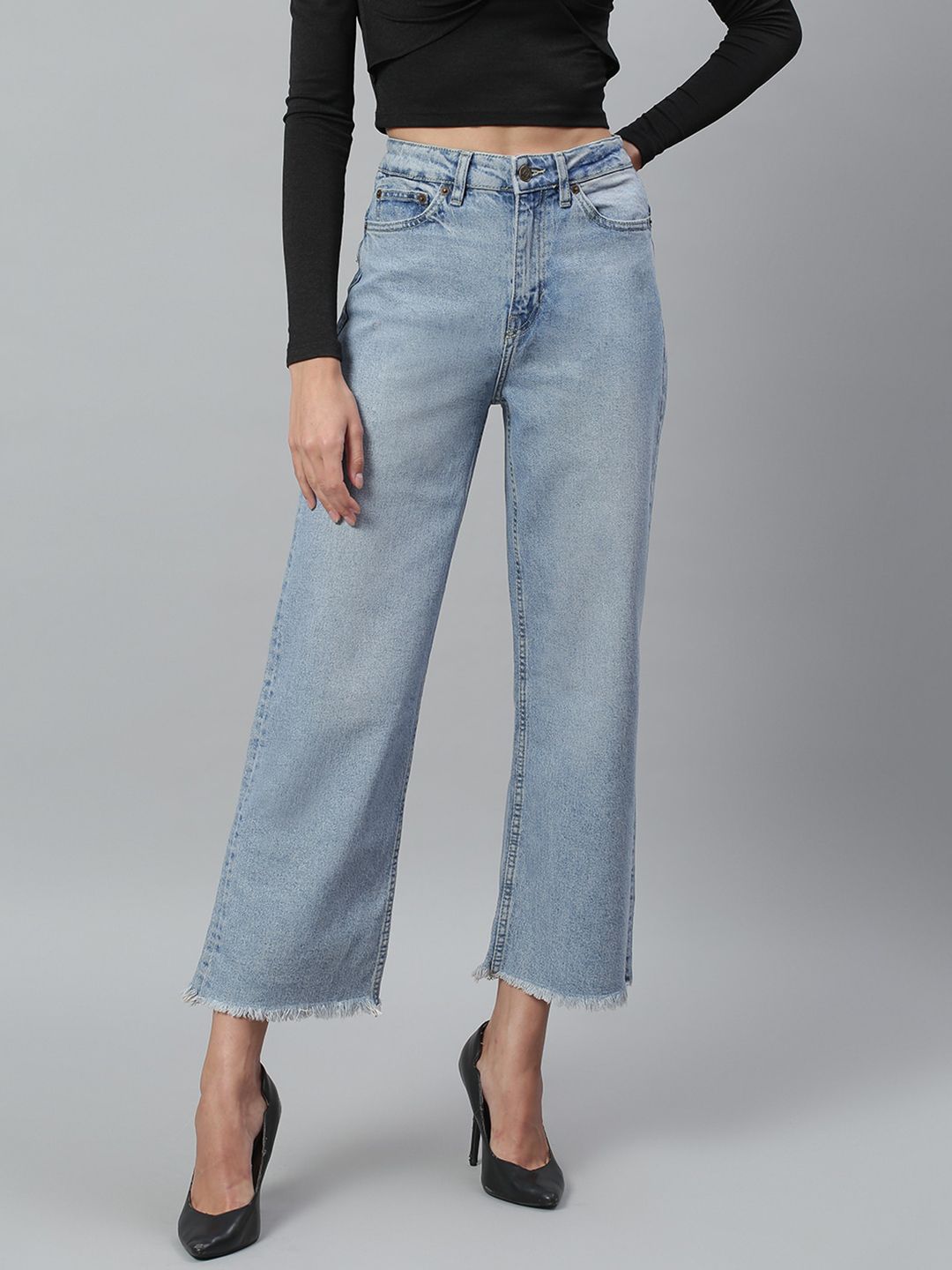 Kotty Women Blue Light Fade Clean Look Flared Jeans