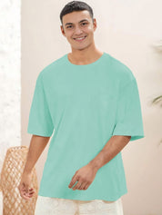 Kotty Men Solid Drop-Shoulder Sleeves Pockets T-shirt