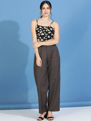 Kotty Women Relaxed Straight Fit High-Rise Easy Wash Pleated Parallel Trousers