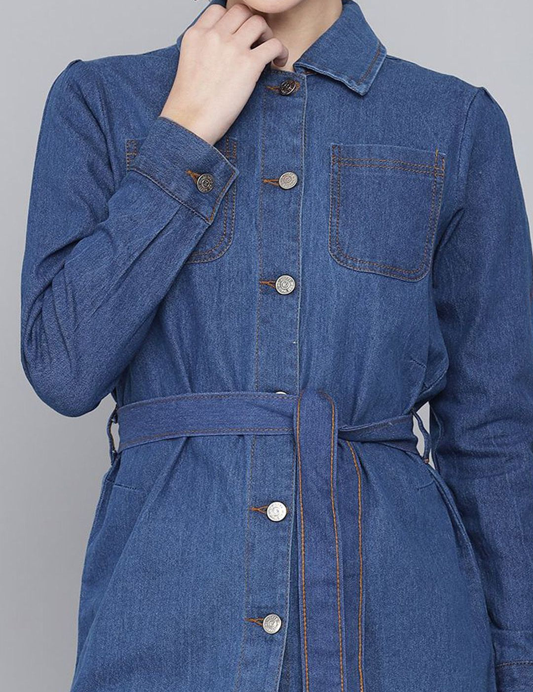 Kotty Women Checked Longline Denim Jacket