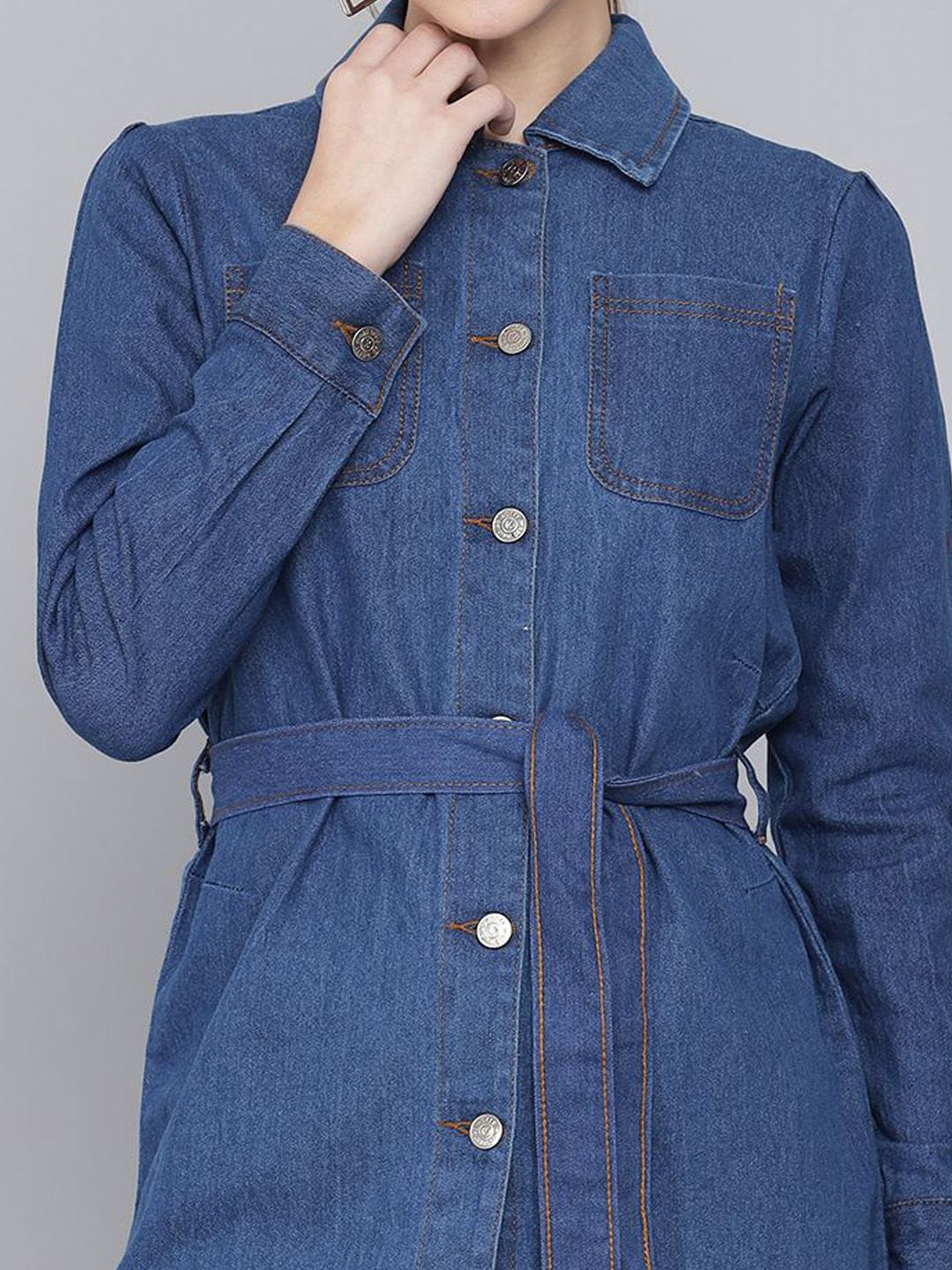Kotty Women Checked Longline Denim Jacket