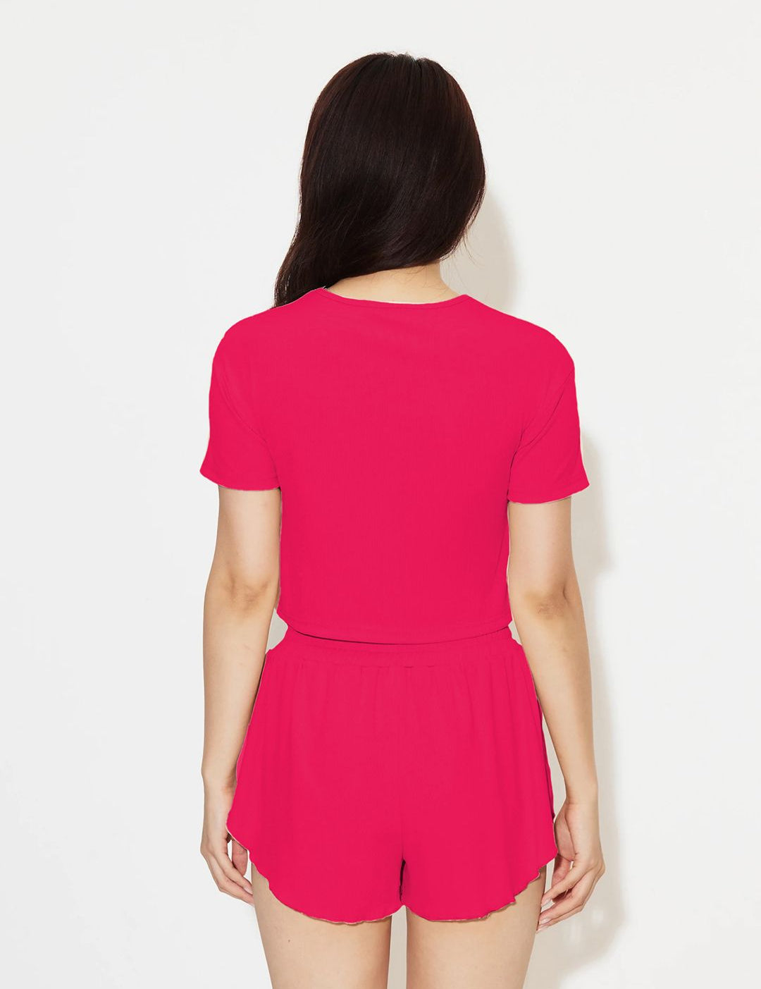 Kotty Pink Round Neck Top With Shorts