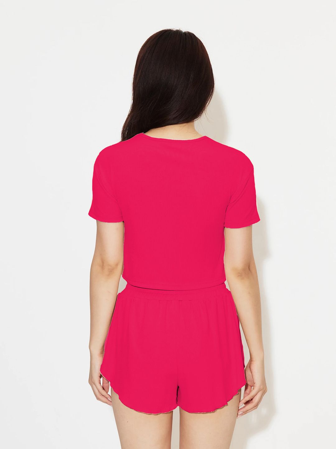 Kotty Pink Round Neck Top With Shorts