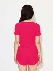 Kotty Pink Round Neck Top With Shorts