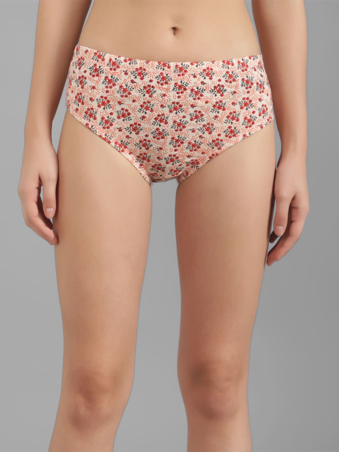 Kotty Women Beige & Red Floral Printed Cotton Hipster Briefs KTTWOMENSPANTY379