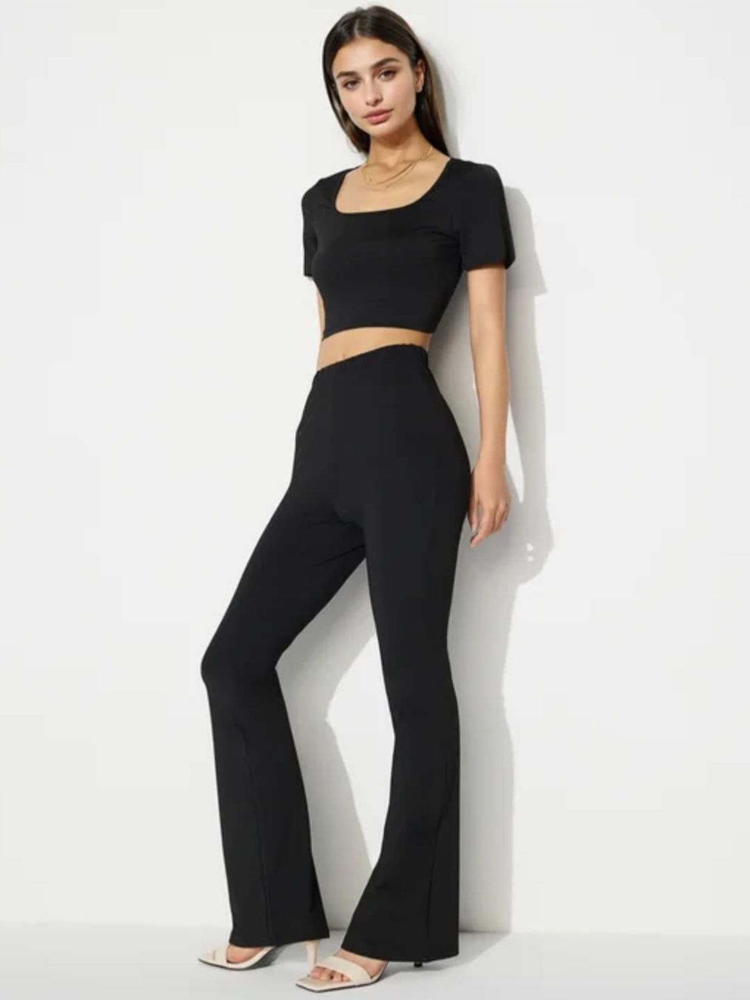 Kotty Black Square Neck Top With Trousers
