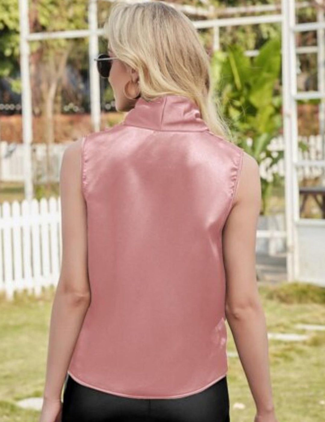 Kotty Pink V-Neck Sleeveless Satin Wrap Top