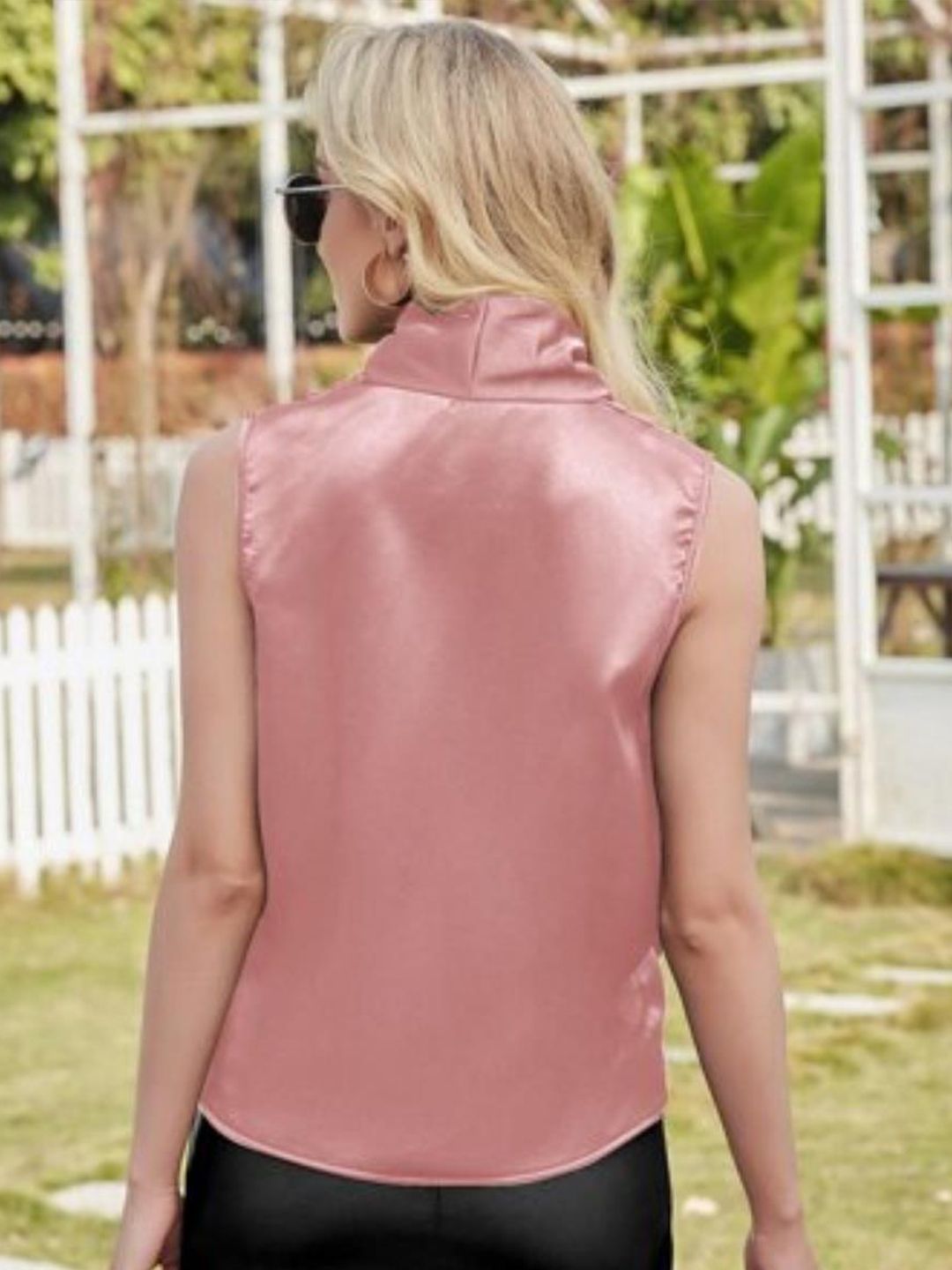 Kotty Pink V-Neck Sleeveless Satin Wrap Top