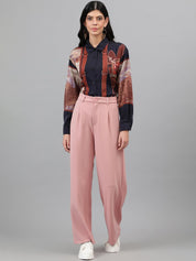 Kotty Women Pink Relaxed Straight Leg Straight Fit High-Rise Easy Wash Pleated Trousers