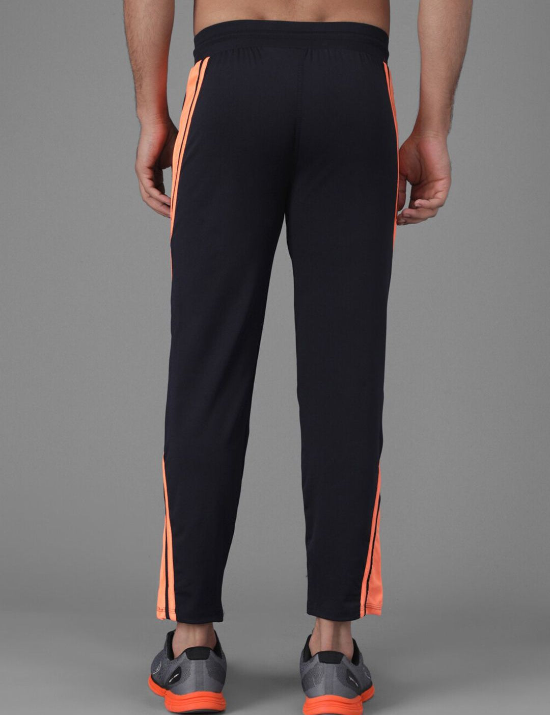 Kotty Men Navy Blue & Orange Striped Slim-Fit Track Pants