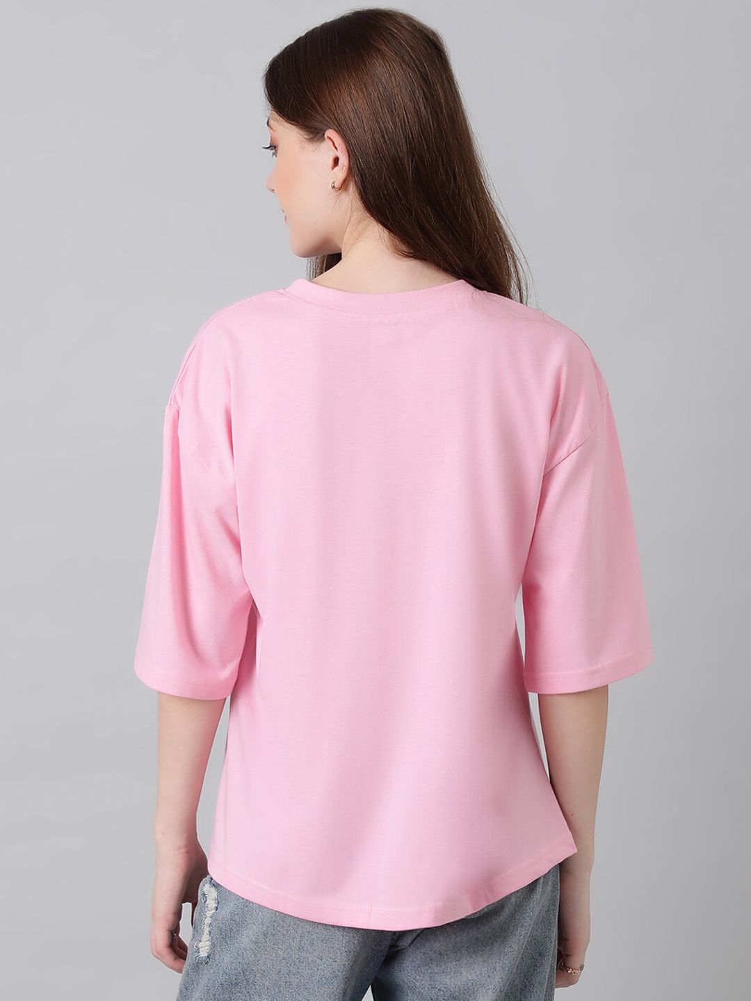 Kotty Typography Printed Drop-Shoulder Sleeves Oversized T-shirt