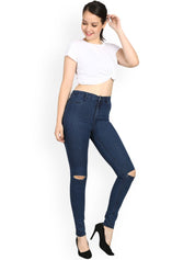 Kotty Women Blue Skinny Fit High-Rise Slash Knee Jeans