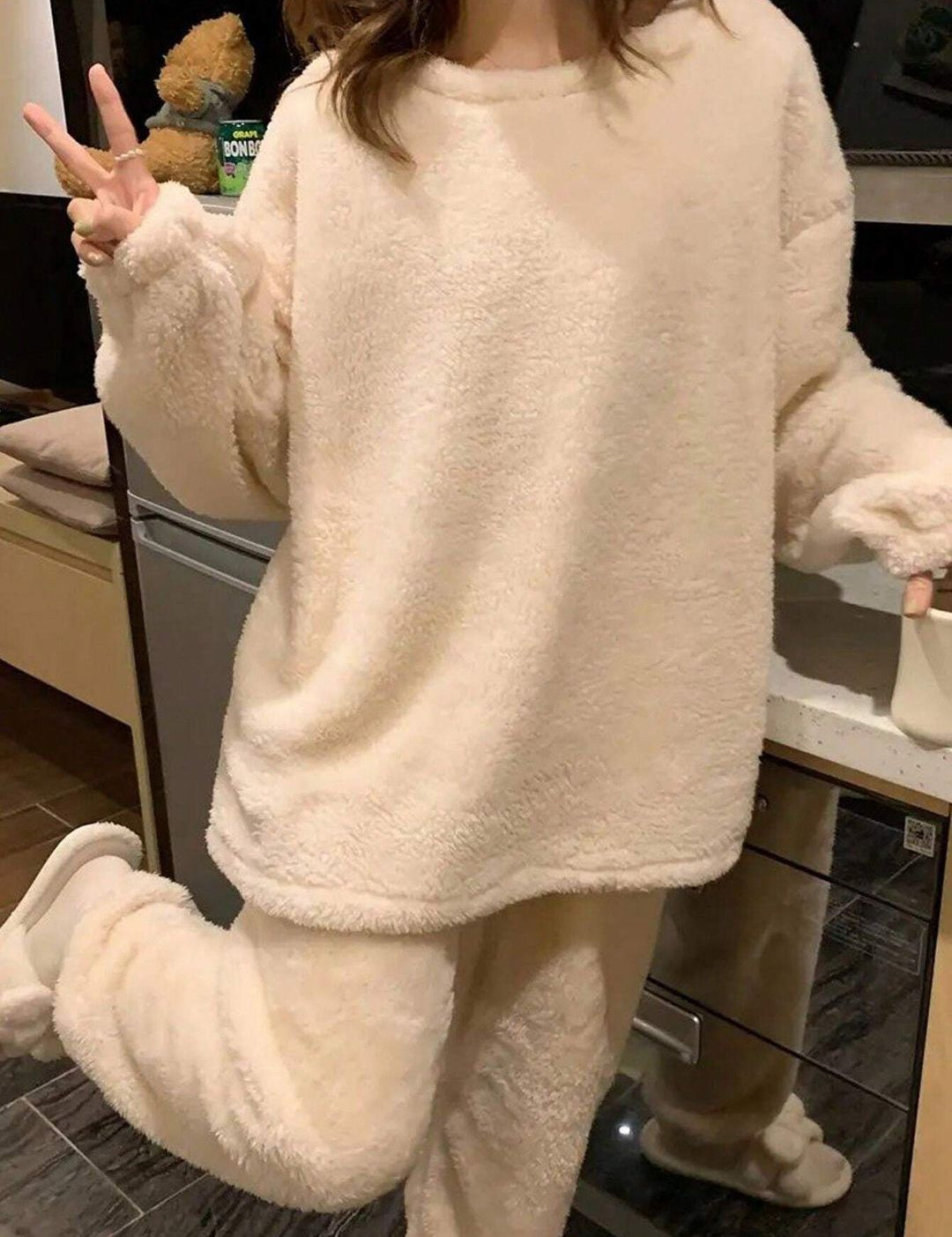 Kotty Fleece Women Round Neck Winter Co-ord Sets