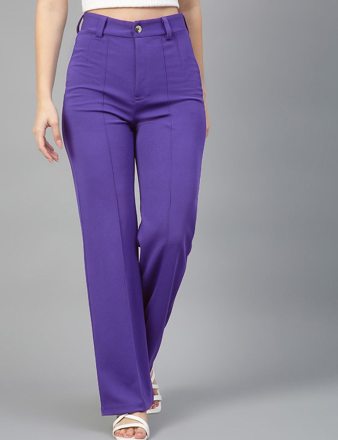 KOTTY BIZwear Women Relaxed Straight Leg High-Rise Straight Fit Easy Wash Trousers