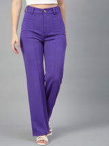 KOTTY BIZwear Women Relaxed Straight Leg High-Rise Straight Fit Easy Wash Trousers