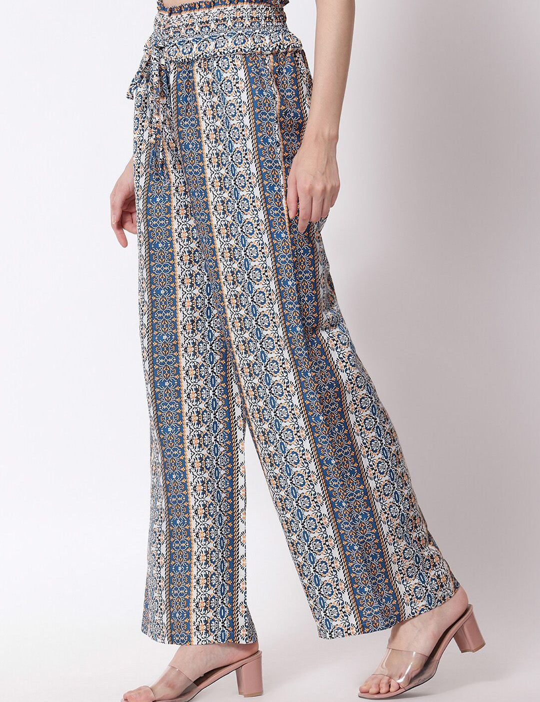 Kotty Women Blue Printed Relaxed High-Rise Easy Wash Trousers