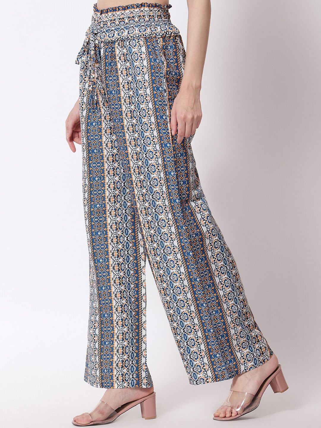 Kotty Women Blue Printed Relaxed High-Rise Easy Wash Trousers