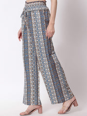 Kotty Women Blue Printed Relaxed High-Rise Easy Wash Trousers