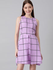Kotty Purple & Black Checked Fit & Flare Dress