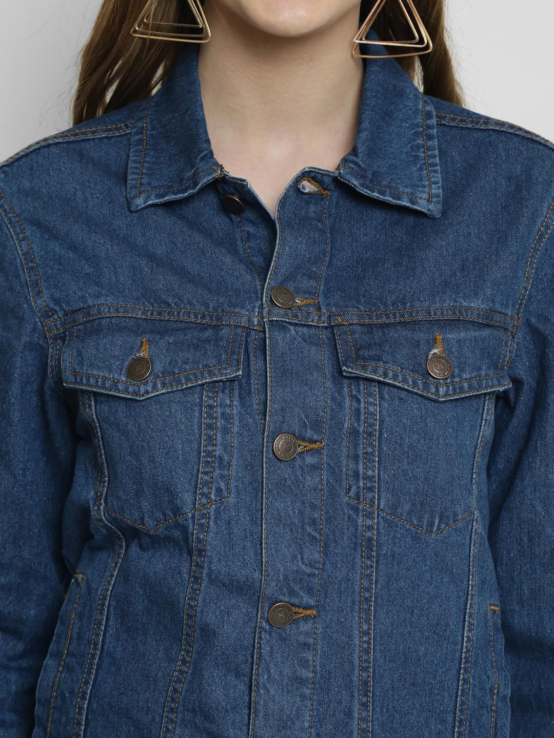 Kotty Women Blue Solid Denim Jacket