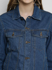 Kotty Women Blue Solid Denim Jacket