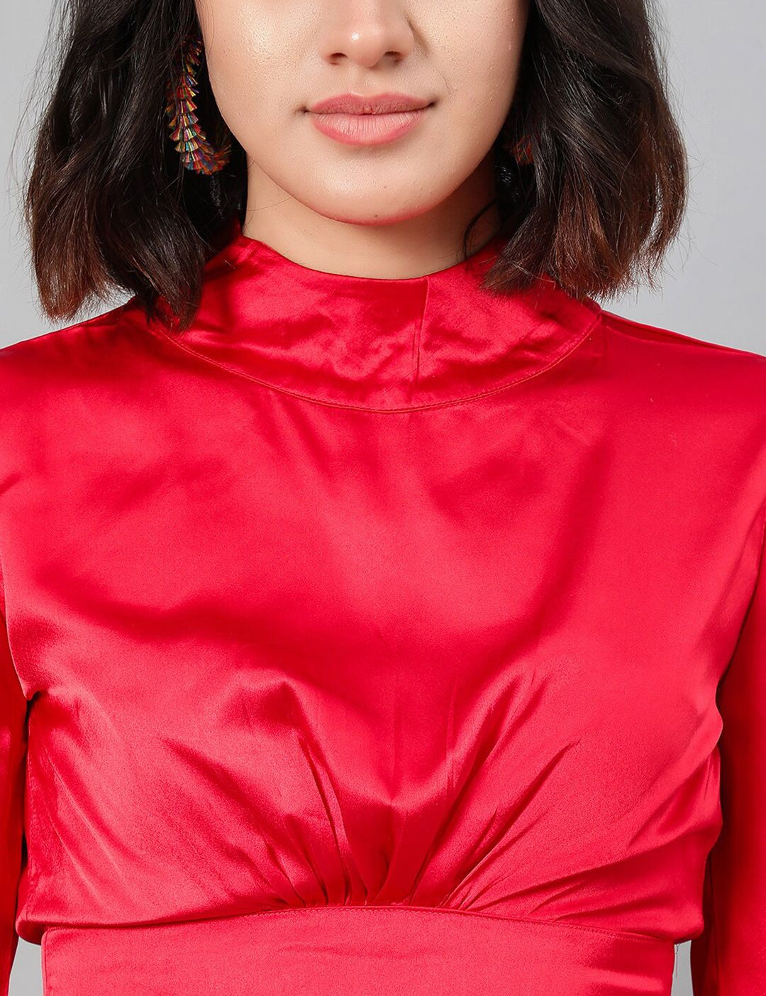 Kotty Red Satin Crop Regular Top