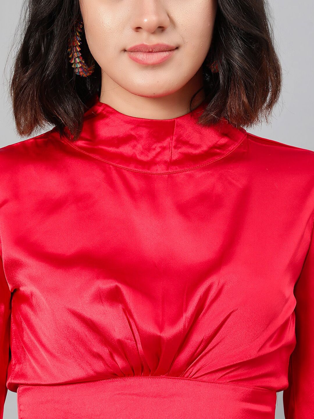 Kotty Red Satin Crop Regular Top